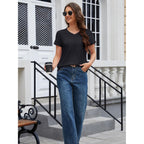Women's Cotton T Shirt V-Neck Short Sleeve Shirt Classic-Fit Casual Breathable Tee Summer Basic Tops