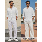 Coofandy Men'S Long Sleeve Button Down Shirt Casual Untucked Shirts Summer Beach Wedding Linen Textured Shirts
