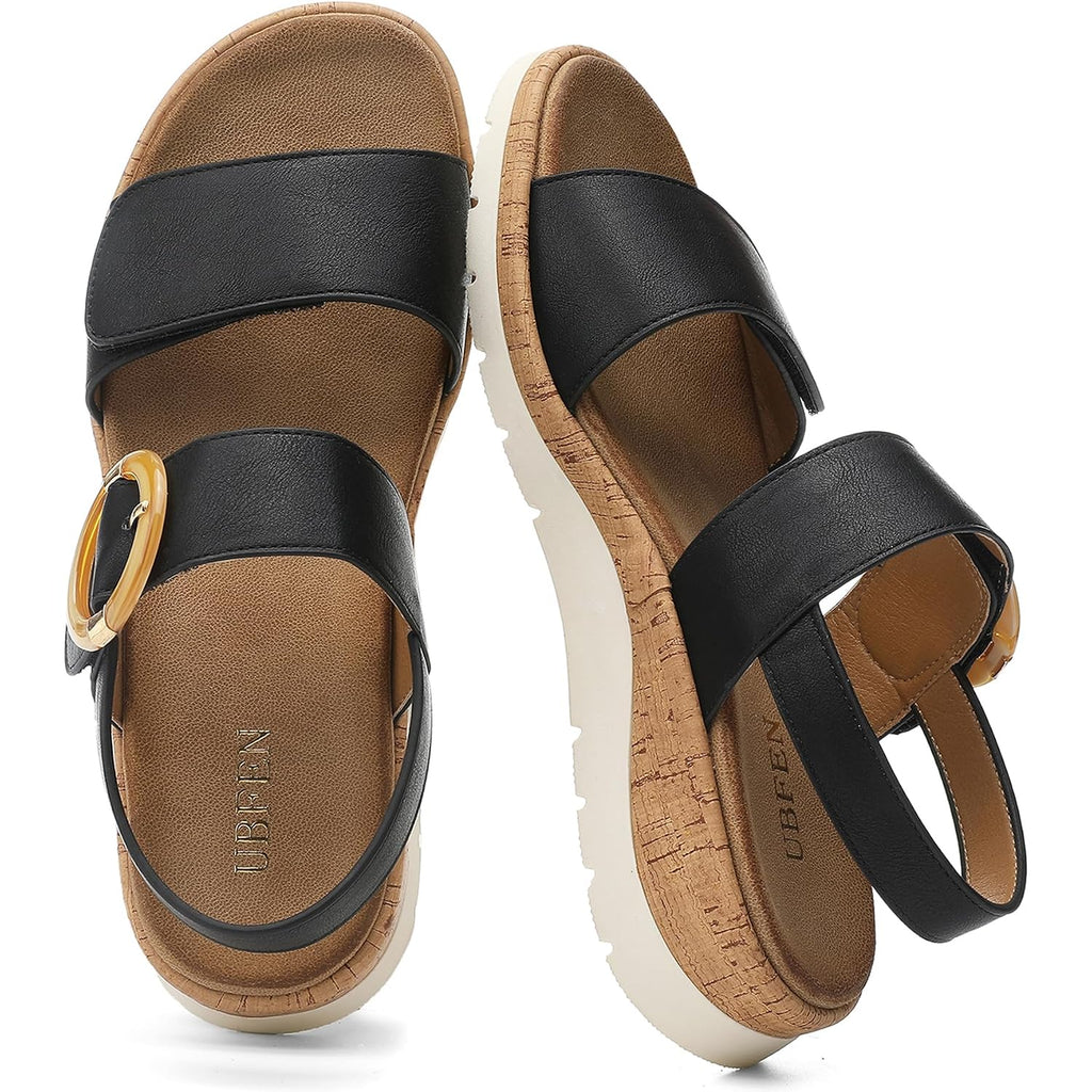Ubfen Womens Low Wedge Walking Sandals With Arch Support | Open Toe Sandals Adjustable Instep And Ankle Straps For Summer Everyday Outfits, Travel,Vacation