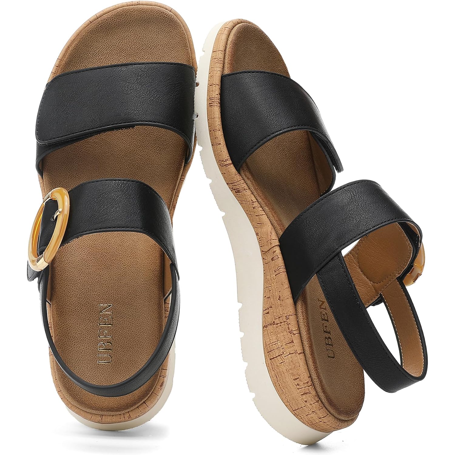 Ubfen Womens Low Wedge Walking Sandals With Arch Support | Open Toe Sandals Adjustable Instep And Ankle Straps For Summer Everyday Outfits, Travel,Vacation