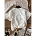 RoseSeek Women's Graphic Letter Tee Crew Neck Drop Shoulder Trendy Summer T Shirt Short Sleeve Vintage Car Print Top White
