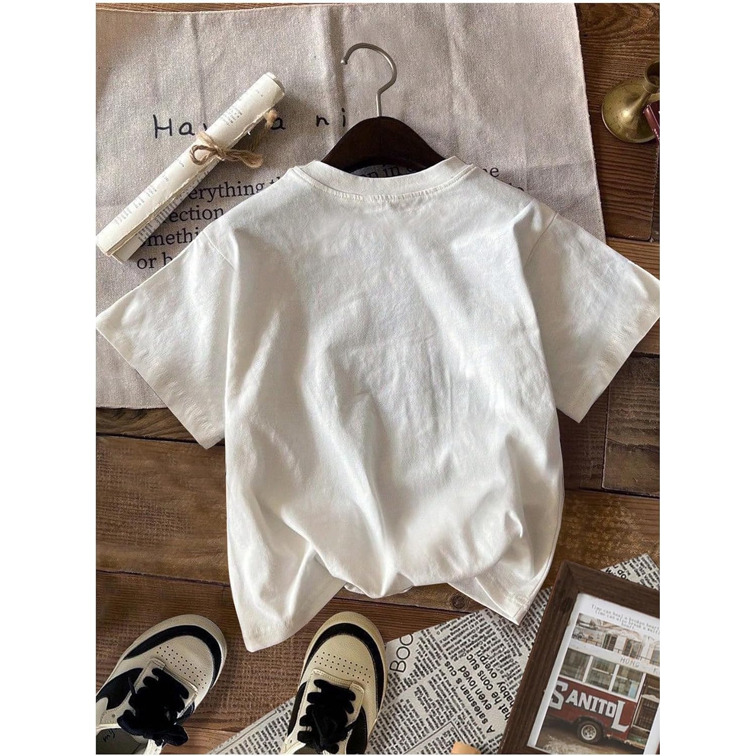 RoseSeek Women's Graphic Letter Tee Crew Neck Drop Shoulder Trendy Summer T Shirt Short Sleeve Vintage Car Print Top White