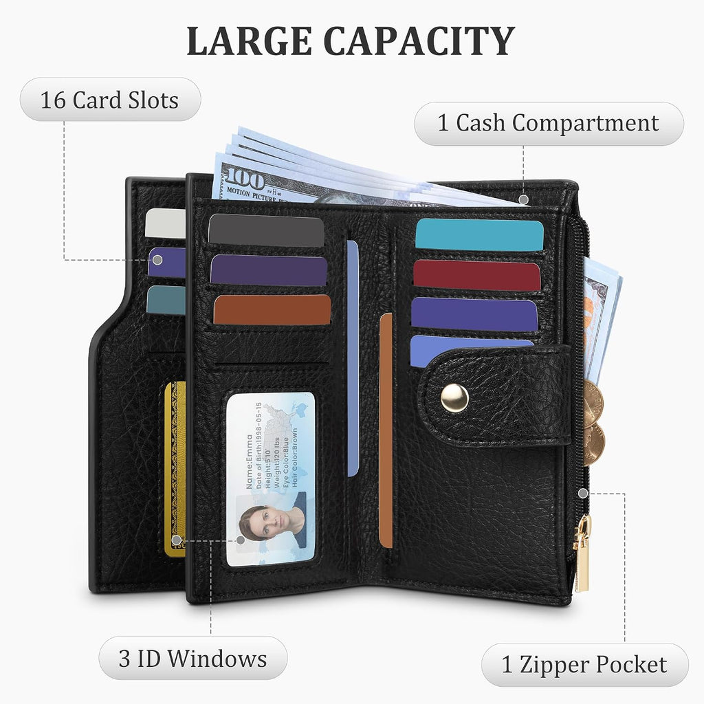 Small Women'S Bifold Wallet, Rfid Blocking Credit Card Holder With Zipper, Travel Cute Coin Pocket Wallet For Ladies, Black