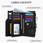 Small Women'S Bifold Wallet, Rfid Blocking Credit Card Holder With Zipper, Travel Cute Coin Pocket Wallet For Ladies, Black