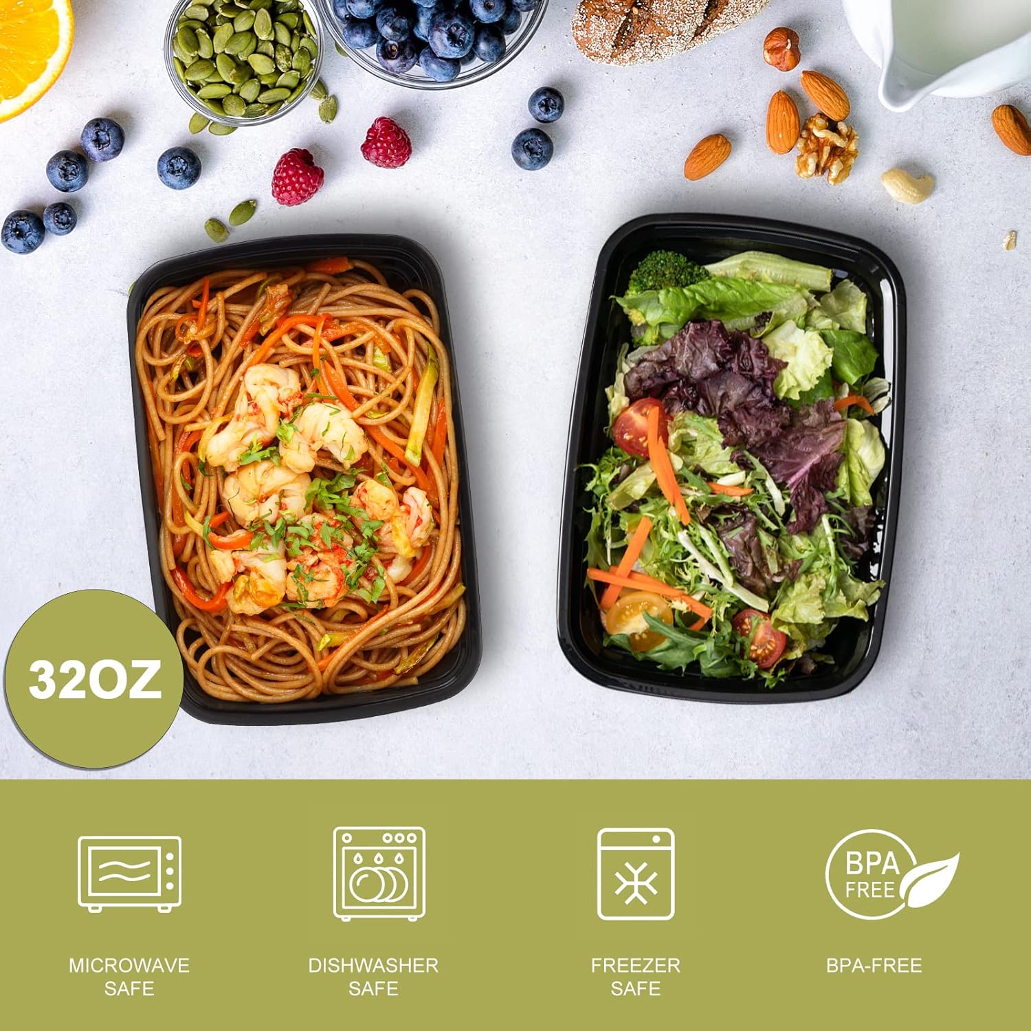 Ezalia 15 Pack- Meal Prep Containers 32oz, Plastic Food Prep Containers Reusable, Leakproof To Go Food Containers with Lids, BPA-Free, Microwave/Dishwasher/Freezer Safe