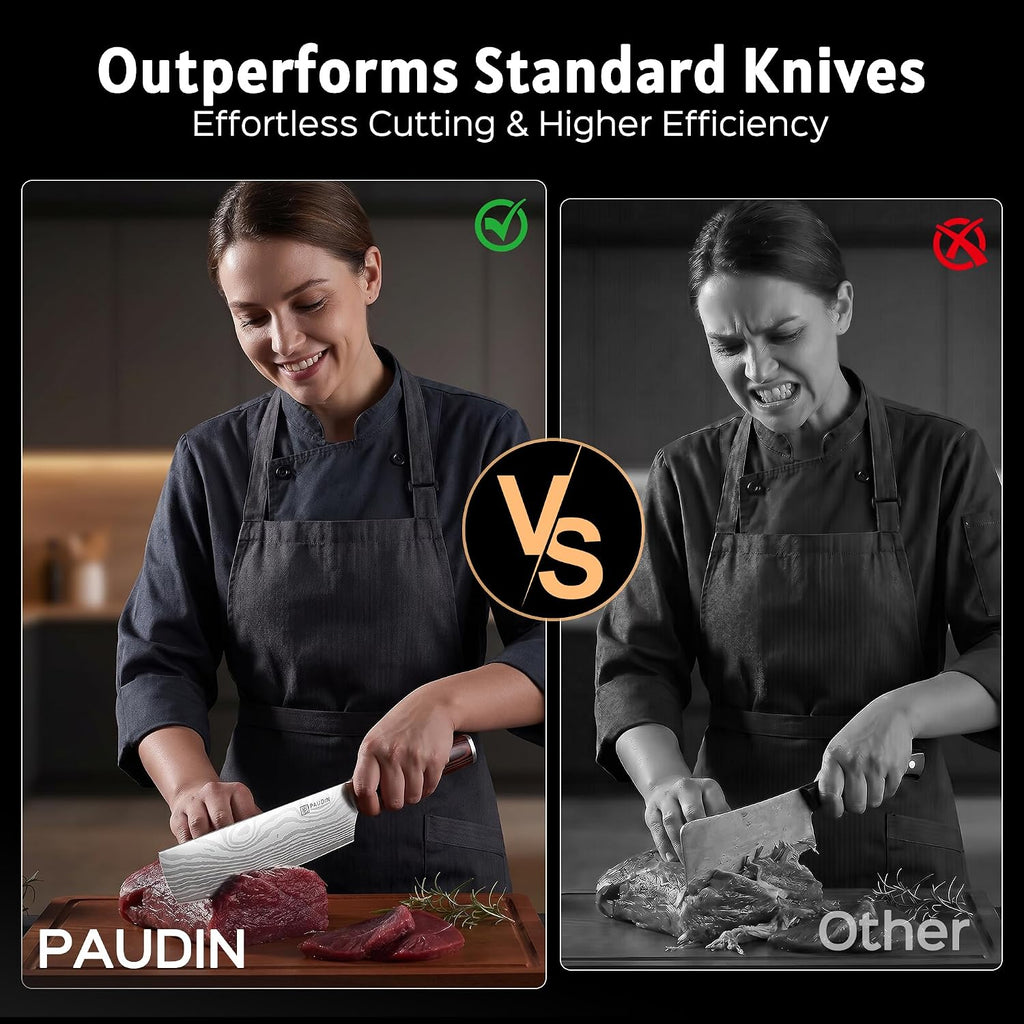 Paudin Nakiri Knife - 7" Razor Sharp Meat Cleaver And Vegetable Kitchen Knife, High Carbon Stainless Steel, Multipurpose Asian Chef Knife For Home And Kitchen With Ergonomic Handle
