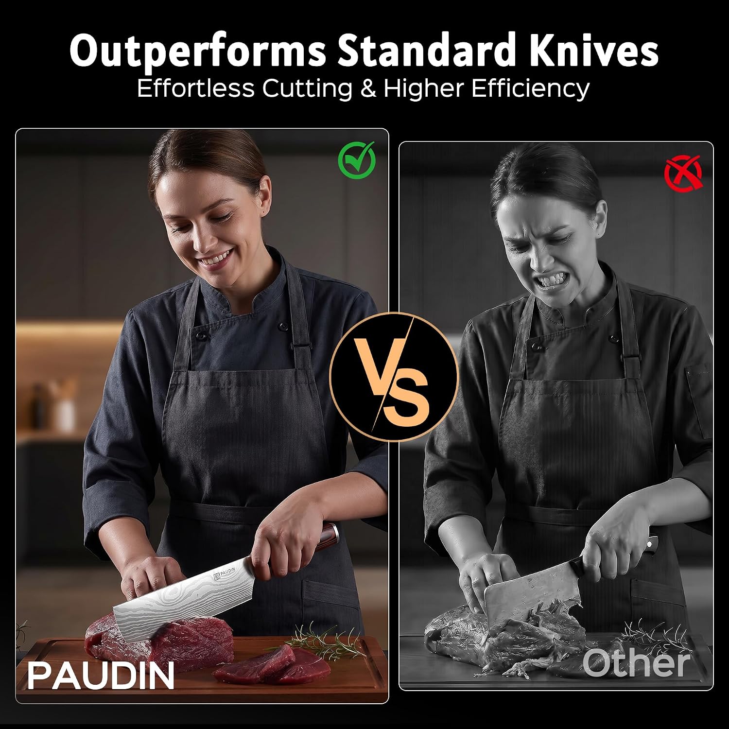 Paudin Nakiri Knife - 7" Razor Sharp Meat Cleaver And Vegetable Kitchen Knife, High Carbon Stainless Steel, Multipurpose Asian Chef Knife For Home And Kitchen With Ergonomic Handle