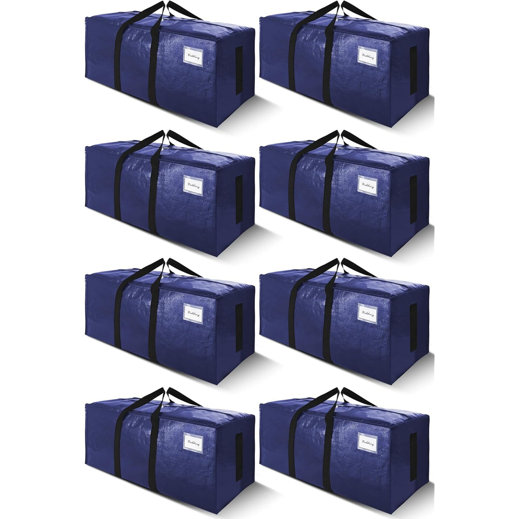 Sweet Dolphin 8 Pack 200Lb Heavy-Duty Moving Bags With Wrap-Around Handles, Extra Large Storage Totes For Space Saving, Clothes Storage Bags, College Dorm Essentials, Blue, 24 Gal