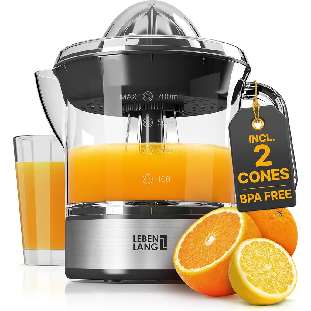 LEBENLANG Orange Juicer Electric - 2 cones & BPA-free I High juice yield & Large Volume I 24oz Lemon Juicer Squeezer I Electric Citrus Juicer Orange Juice Press Juicers Exprimidor De Naranjas Limones