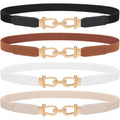 TRIWORKS 4 Pack Women Skinny Elastic Belts Gold Buckle Thin Stretchy Waist Belts for Dresses