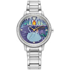 Citizen Women'S Eco-Drive Disney Princess Cinderella Crystal Watch And Pin Gift Set In Silver Stainless Steel Watch, Blue Dial (Model: Fe7041-51W)