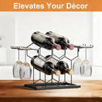 B4Life Countertop Wine Rack, Wine Rack With Glass Holder 8 Bottles | Freestanding Small Liquor Holder Metal, Tabletop Bottle Storage Stand For For Home, Kitchen, Bar, Cellar