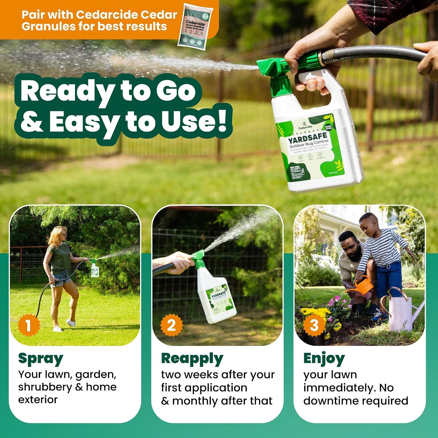 Cedarcide Yardsafe | Kills & Repels Mosquitoes, Ticks, Fleas, Mites & More With Natural Essential Oils | Family & Pet-Safe | Eco-Friendly | 1 Quart (32 Oz.)