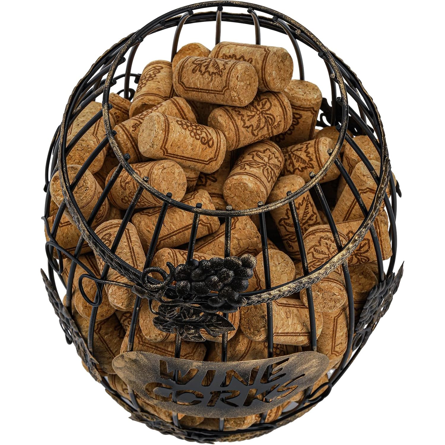 Zoofox Wine Cork Holder, Barrel-Shaped Metal Wine Cork Holder With Large Capacity, Decorative Vino Cork Storage Box For Kitchen, Great Gift Idea For Wine Lover