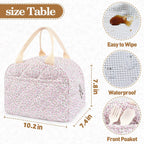 Dark Swan Cotton Quilted Insulated Lunch Bag, Cute Quilted Floral Tote Bags Reusable Lunch Box Coquette Aesthetic Large Capacity Insulated Cooler For Women Work Travel Picnic (Pink)