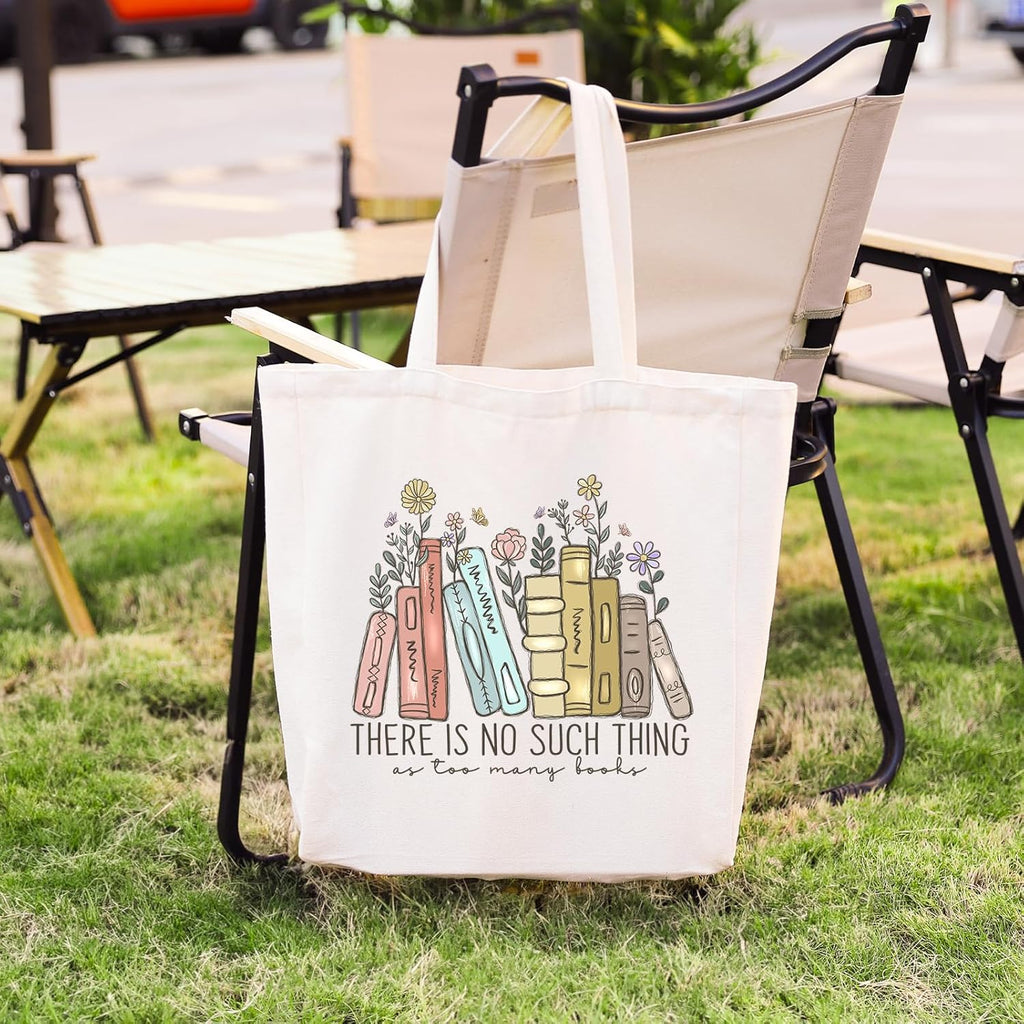 LEADO Cute Canvas Tote Bag with Pocket, Book Lovers Gifts - Mothers Day, Birthday, Book Club Gifts for Book Lovers Women - Reading Accessories, Librarian, Bookish, Readers, Teacher, Library Present
