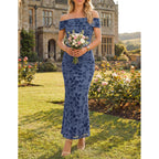 Zesica Women'S Summer Off Shoulder Floral Bodycon Maxi Dress 2026 Ruched Elegant Formal Cocktail Wedding Guest Long Dresses