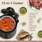 12-In-1 Electric Pressure Cooker 8 Quart, 1200W Olla De Presion Multi-Cooker With Stainless Steel Pot, Slow Rice Cooker, Saute, Steamer, Yogurt & Food Warmer, Delay Timer, Black