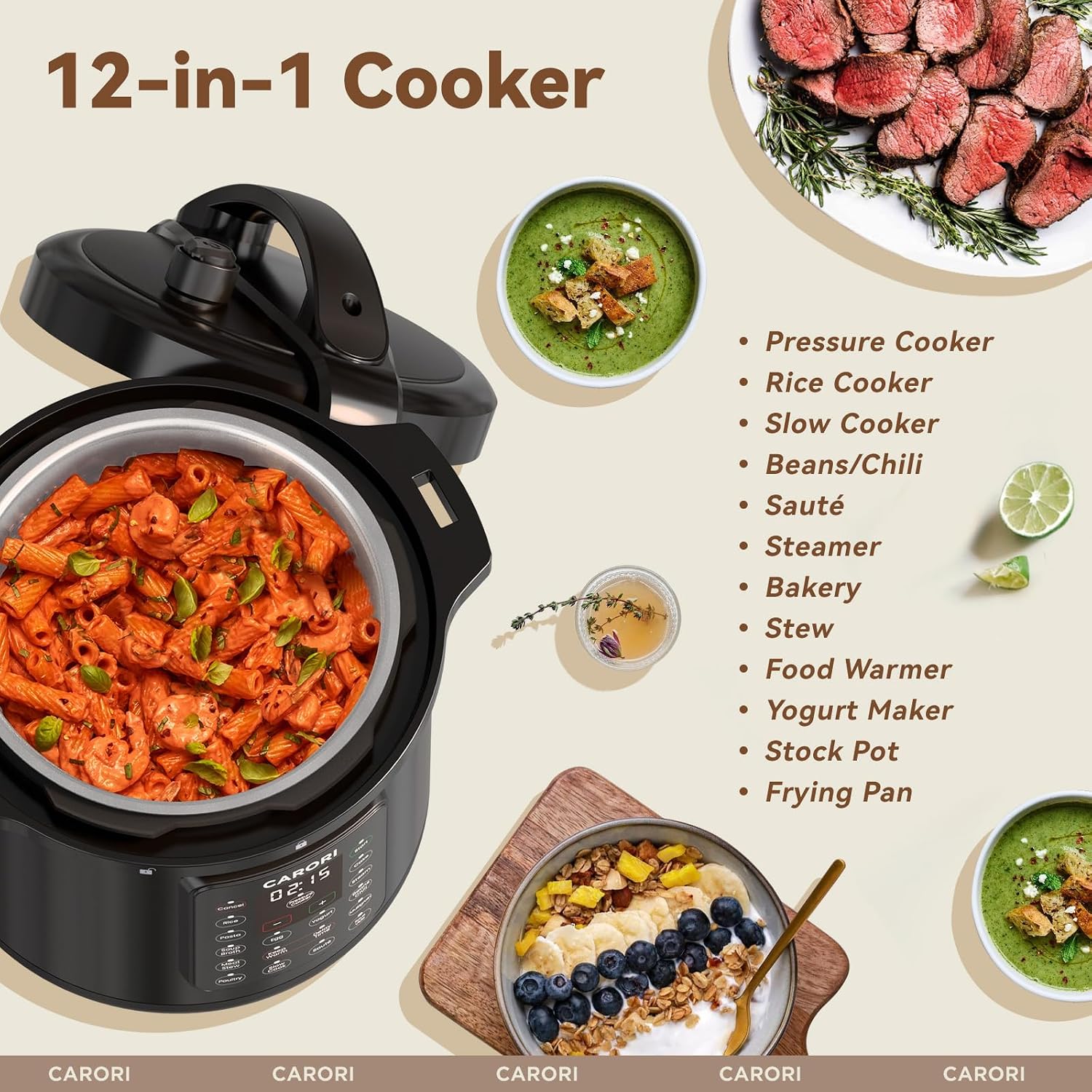 12-In-1 Electric Pressure Cooker 8 Quart, 1200W Olla De Presion Multi-Cooker With Stainless Steel Pot, Slow Rice Cooker, Saute, Steamer, Yogurt & Food Warmer, Delay Timer, Black