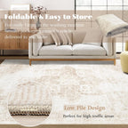 Area Rug 8x10 Washable Rug, Vintage Boho Medallion Rugs Non-Slip Soft Low Pile Large Distressed Rug Indoor Retro Carpet for Living Room Bedroom Dining Room Office Children's Room(Beige, 8'x10')