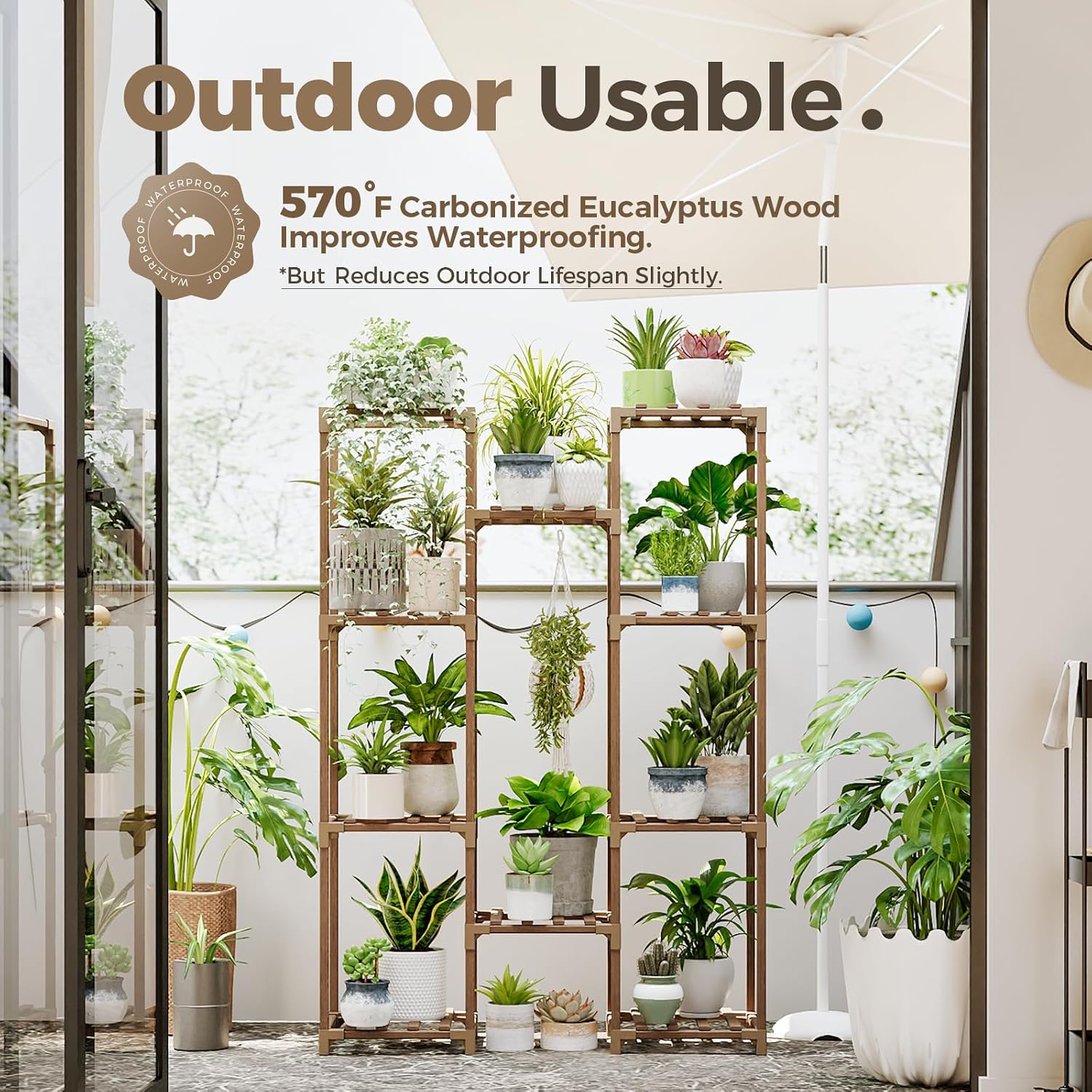 Bamworld Plant Stand Indoor Outdoor Tall Plant Shelf For Multiple Plants Pots Wood Flower Stand Large Flower Holder For Living Room, Patio, Balcony, Garden Decor, Brown