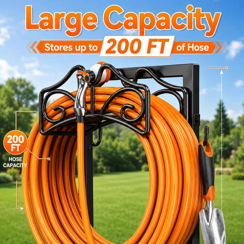 Garden Hose Holder, Heavy Duty, Freestanding For Outside, Metal | Detachable Water Hose Holder Stand, Garden Hose Reel Rack And Hose Storage Organizer For Outside Yard