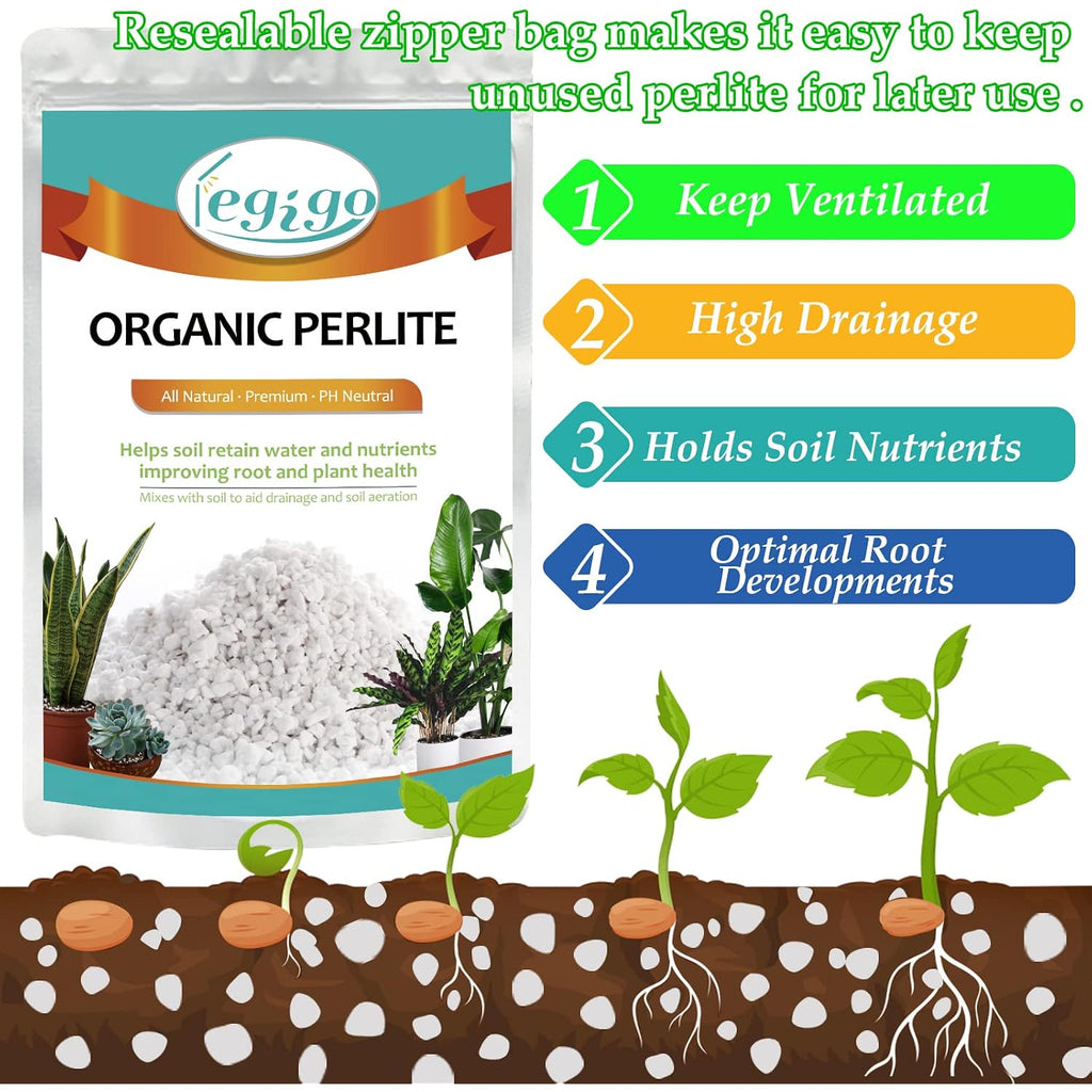 4 Quarts Organic Horticultural Perlite For Plants Indoor- Natural Horticultural Soil Additive Conditioner Mix For Improves Drainage, Ventilation And Root Growth