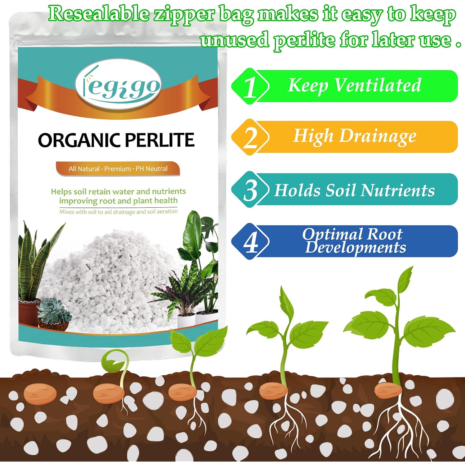 4 Quarts Organic Horticultural Perlite For Plants Indoor- Natural Horticultural Soil Additive Conditioner Mix For Improves Drainage, Ventilation And Root Growth