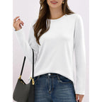 Anrabess Long Sleeve Shirts For Women,Soft Stretchy Wrinkle-Free Tops,Casual Crew Neck T Shirt For Work Daily Fall