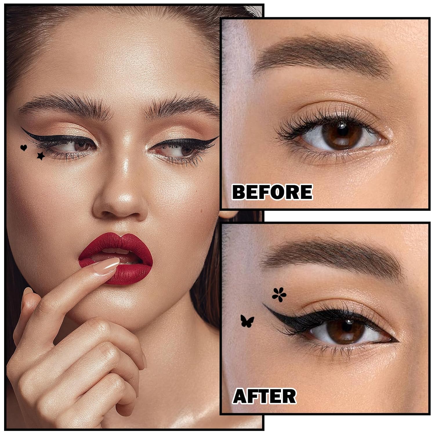 5PCS Liquid Winged Eyeliner Stamp Pen Set - Double-headed Black Eye Liner Pencil - Long-lasting Waterproof Stamp Eyeliner Set for Eye Makeup - Star, Heart, Flower, Butterfly, Triangle