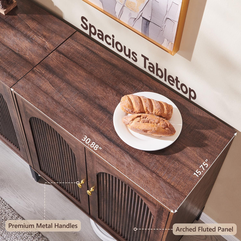Ifget Modern Buffet Cabinet With Storage, 92.63" W Fluted Arched Sideboard Cabinet W/Adjustable Shelves, Wooden Modular Coffee Bar For Dining Room, Kitchen, Living Room, Entryway, Brown