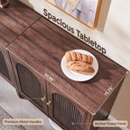 Ifget Modern Buffet Cabinet With Storage, 92.63" W Fluted Arched Sideboard Cabinet W/Adjustable Shelves, Wooden Modular Coffee Bar For Dining Room, Kitchen, Living Room, Entryway, Brown