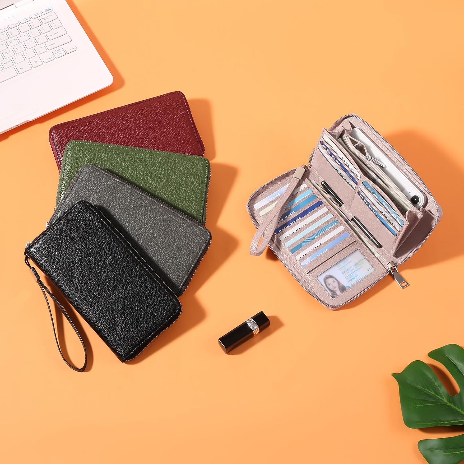 GOIACII Womens Wallet RFID Blocking Leather Zip Around Wallet Large Capacity Long Purse Credit Card Clutch Wristlet | RFID Blocking, Zip Around, Large Capacity, Long, Credit Card, Clutch