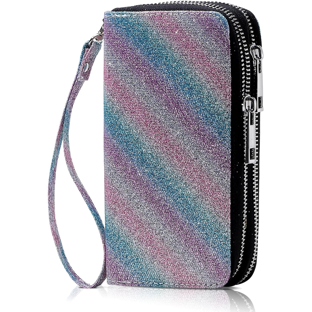 Double Zipper Wallet for Woman Clutch Purse with Cell Phone Holder for Smartphone/Card/Coin/Cash