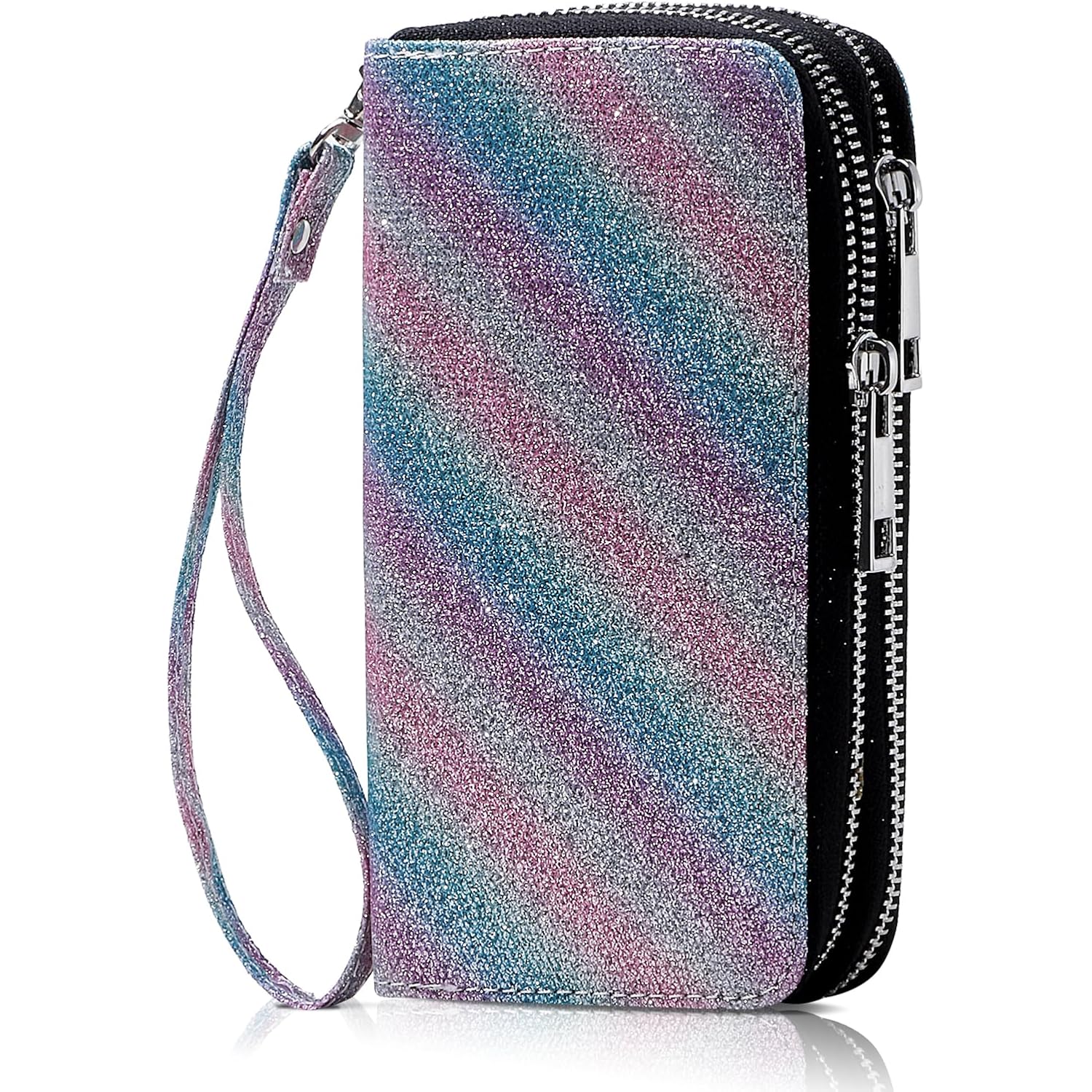 Double Zipper Wallet for Woman Clutch Purse with Cell Phone Holder for Smartphone/Card/Coin/Cash