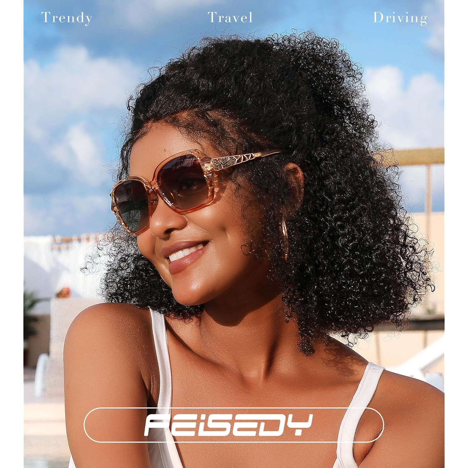 FEISEDY Polarized Women Square Sunglasses Sparkling Composite Shiny Frame B2289
