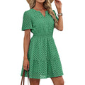 Rumia Womens Dresses 2026 Summer V Neck Eyelet Lace A Line Short Dress