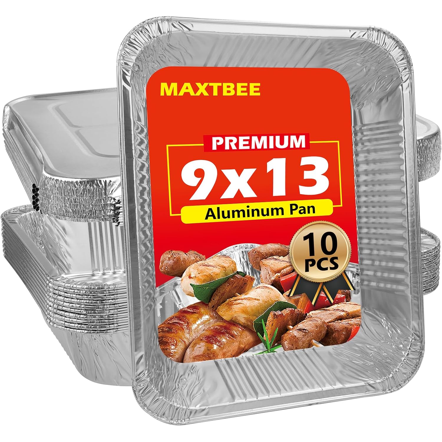 9x13 Aluminum Foil Pans with Lid, 10 Pack Disposable Trays Half Size Heavy Duty Tin Pans Deep Food Containers For Cooking, Meal Prep, Baking, Roasting, Chafing, Heating or Steam Table