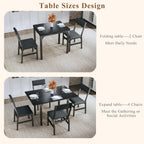 Dining Table Set For 4, Extendable Kitchen Table Cushion Chairs Set Of 4, Rectangle Dining Table With Metal Frame & Mdf Board, Folding For Small Apartment Saving Space, Black