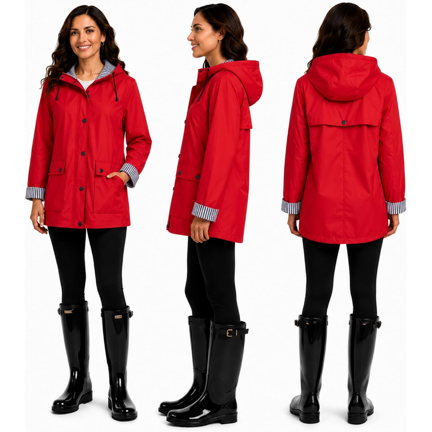 Urban Republic Womens Rain Jacket - Lightweight Insulated Water Resistant Slicker Shell Rain Coat Windbreaker For Women