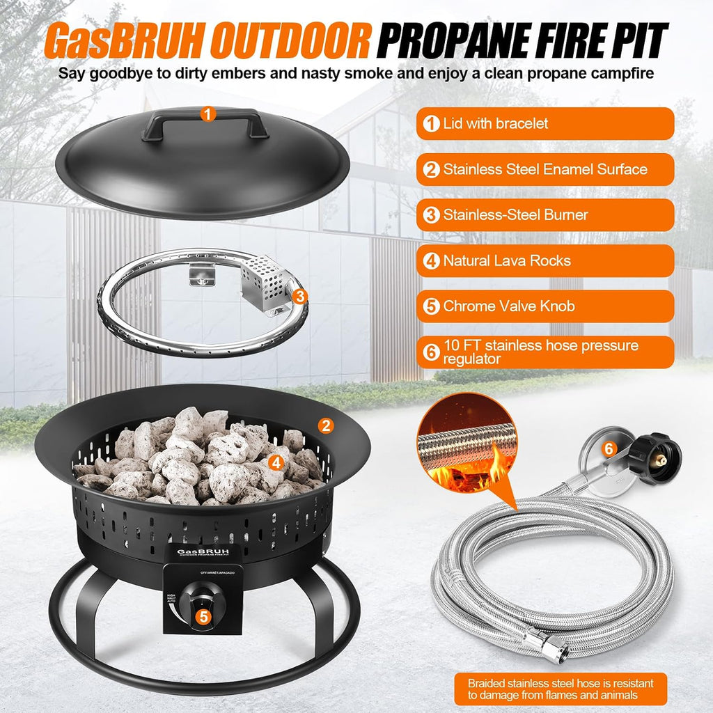 Outdoor Portable Propane Fire Pit, 19-Inch,60,000 Btu With Cover&Carry Kit,Camping Propane Fire Pits,Gas Firebowl,Portable Gas Fire Pit For Outside Patio,Backyard,Camping,Rv,Deck,Tailgating