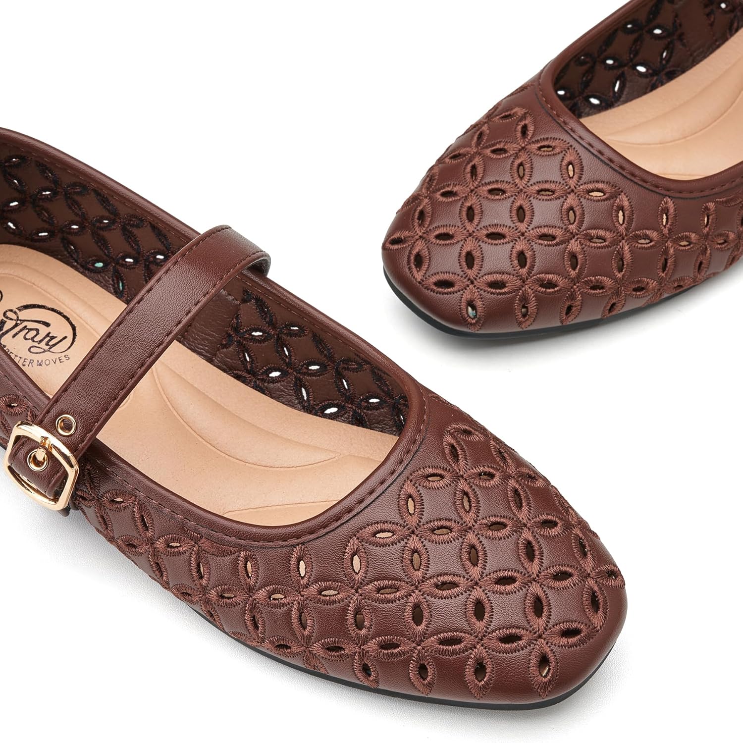 Trary Mary Jane Shoes Women, Hollow Flats for Women, Ballet Flats Shoes Round Toe Mary Jane Flats, Ankle Strap Spring Summer Shoes Dressy Comfortable