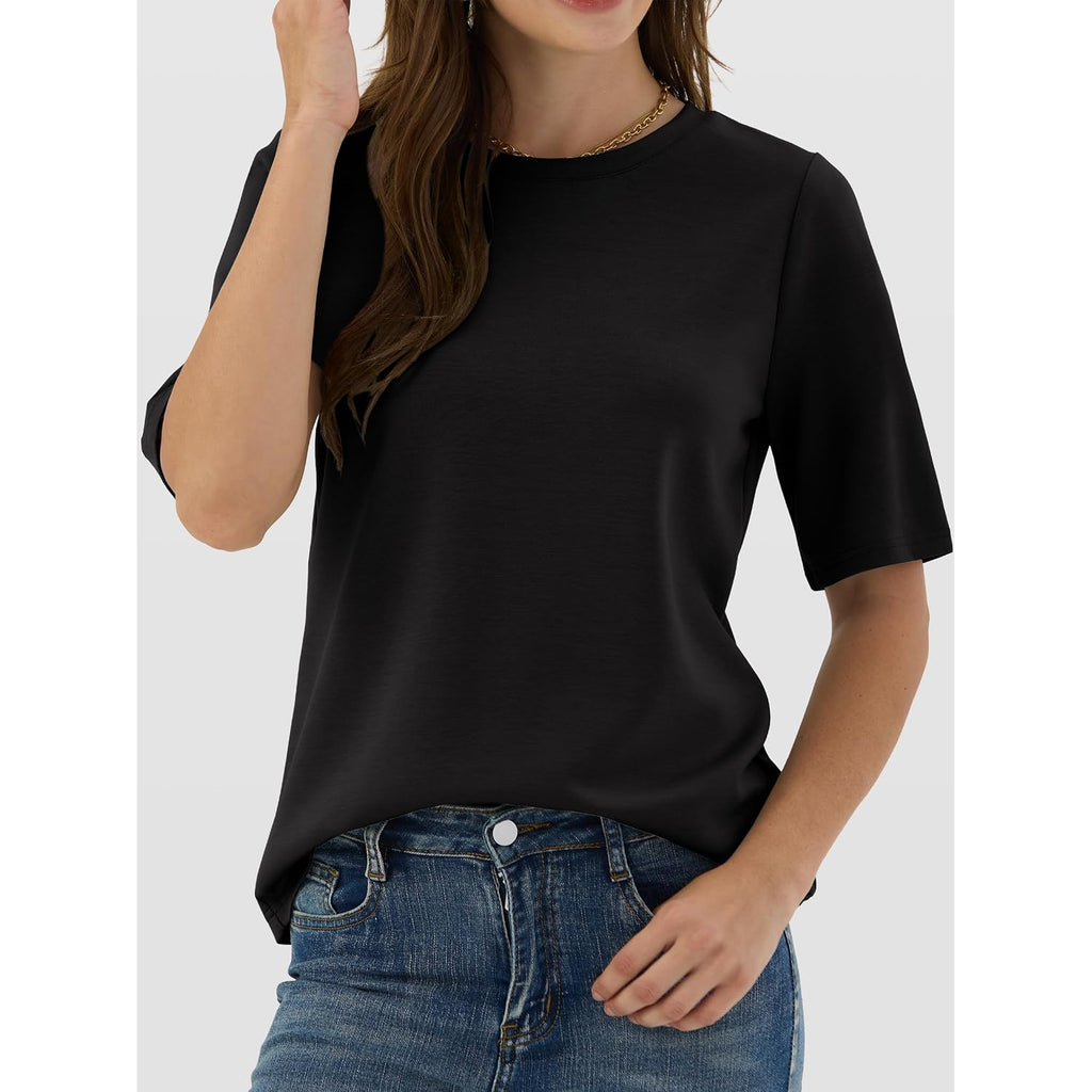 ANRABESS Women’s Half Sleeve T-Shirt Tops | Soft Stretchy Breathable Spacer Basic Tees, Business Casual Work, Travel Vacation Outfits, Summer Fall All-Season Clothing