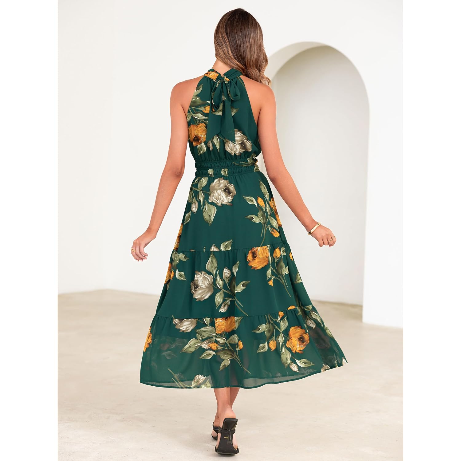 Simplee Womens Summer Halter Wedding Guest Dress Maxi Floral Vacation Boho Sundresses Flowy Formal Long Travel Dresses 2026