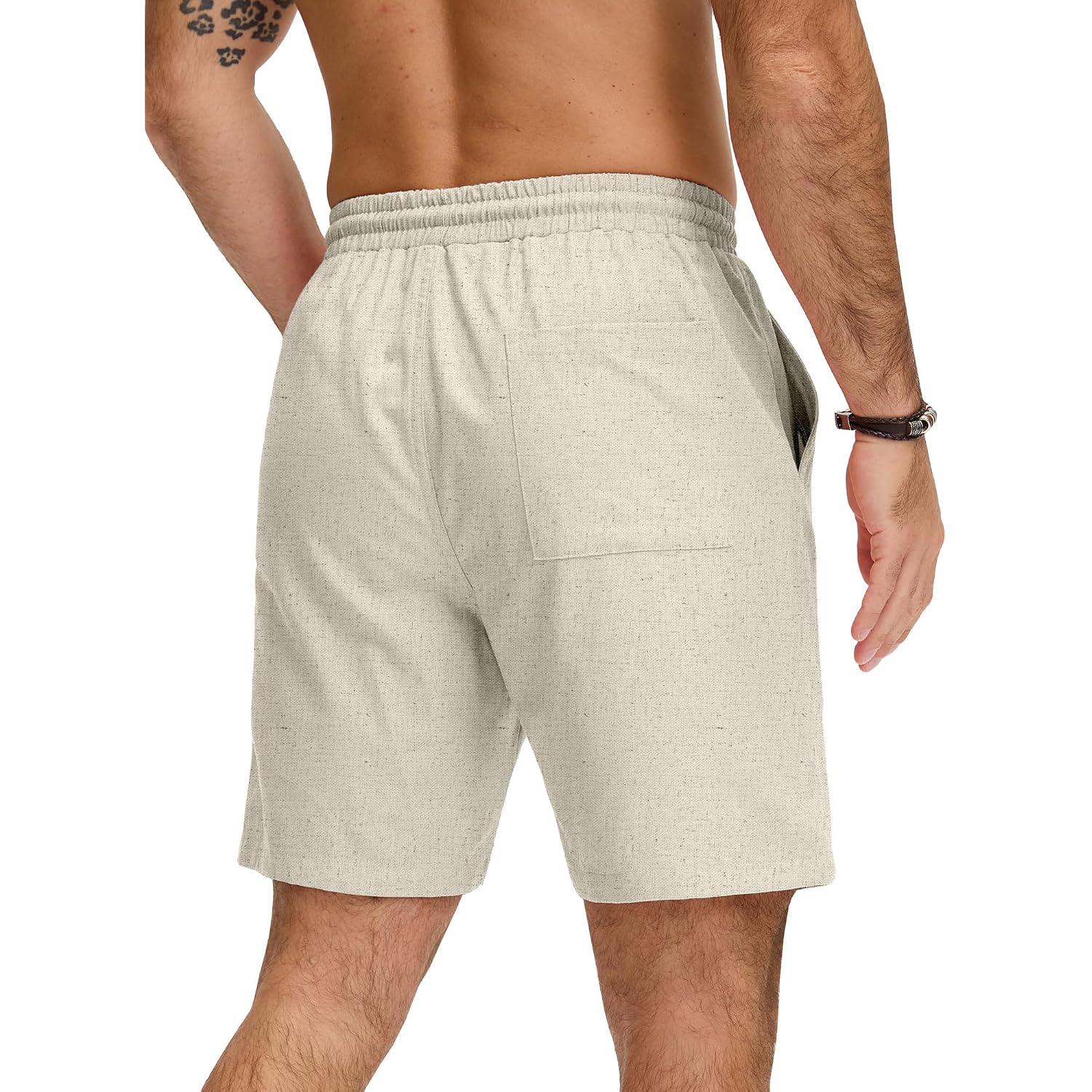 Jemldl Mens Cotton Linen Shorts 7 Inch Elastic Waist Drawstring Casual Vacation Summer Beach Golf Shorts With Pockets