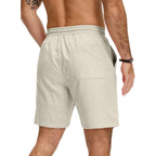 Jemldl Mens Cotton Linen Shorts 7 Inch Elastic Waist Drawstring Casual Vacation Summer Beach Golf Shorts With Pockets