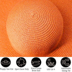 Oversized Beach Straw Hat for Women, Fashion Large Wide Brim Visor Hats Handmade Roll Up Floppy Sun Hat for Summer Beach Cap Orange