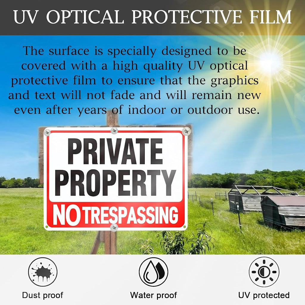 4 Pack Large No Trespassing Signs Private Property, 12X8 In Aluminum Sign | Reflective Aluminum Signs, Which Are Weather - Resistant And Easy To Install, Are Suitable For Courtyards, Gates And Fences