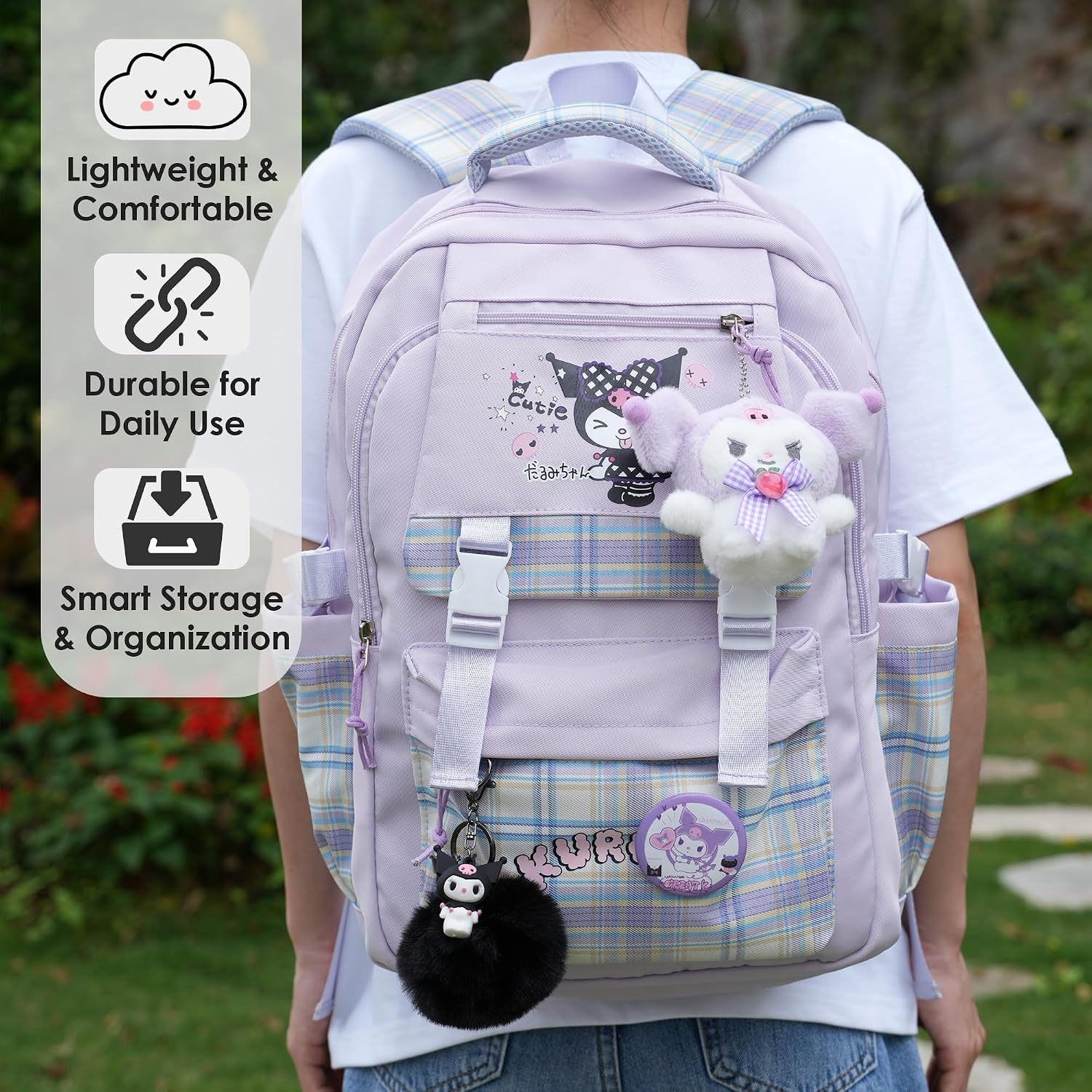 Juju Black Kawaii Backpack - Cute Kawaii Stuff Mochila Kawaii - Cute Backpacks For Girls - Backpacks For School Girls - Cute Backpack For School (Bla)