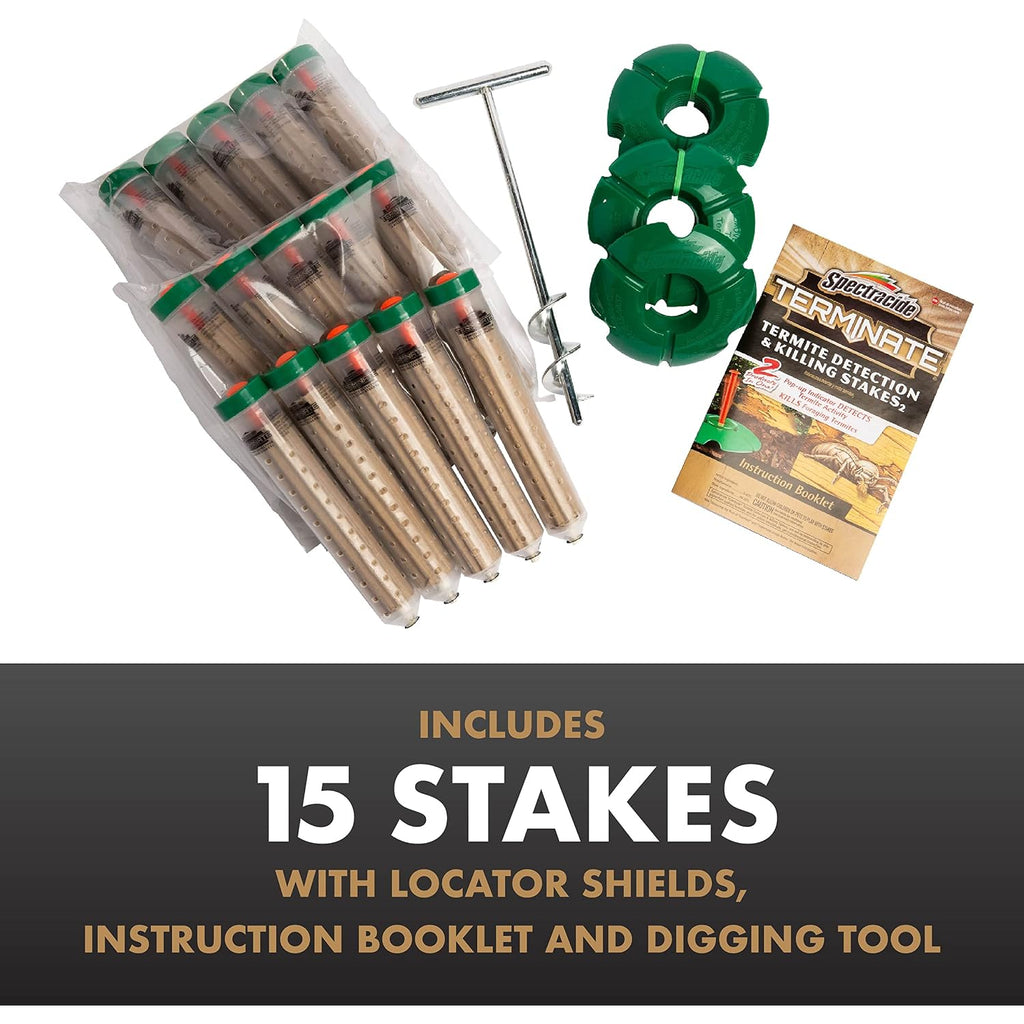 Spectracide Terminate Termite Detection & Killing Stakes, Kills Foraging Termites, Detects Termite Activity, 15 Count